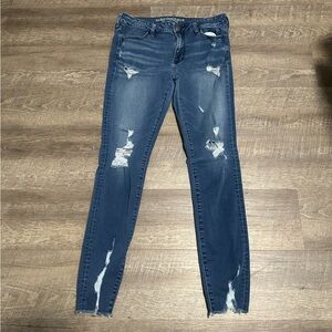 American Eagle Outfitters Dark Blue Distressed Skinny Jeans